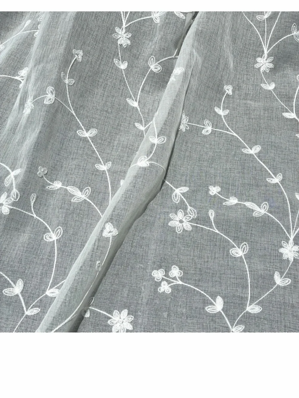 Vintage White Embroidered window curtain panel pleated large 40” x 102